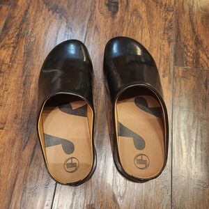 Fitflop Womens Shuv Mule Size 9 Black Patent Wedge Clog Slip On Shoe